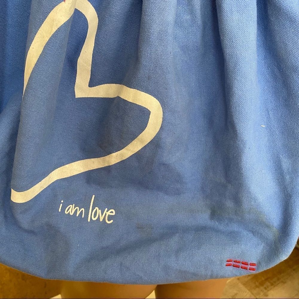 Peace Love World blue/ purple print canvas tote - Picture 4 of 12